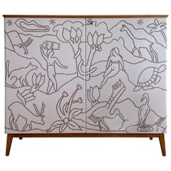 Swedish 1940s Bo-Point Decorated Cabinet After Pattern by Gunnar Erik Ström