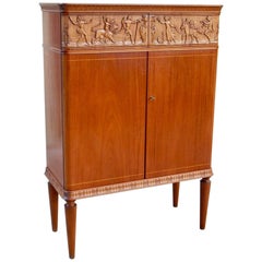 Swedish, 1940s Moderne Storage Cabinet with Figural Relief by Eugene Höglund