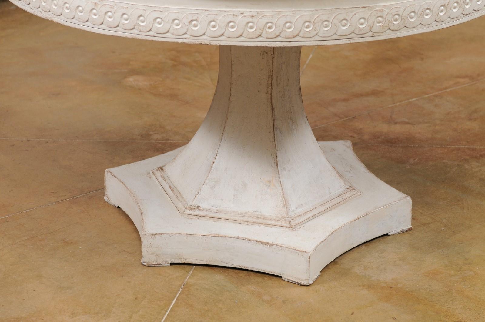 Swedish 1940s Neoclassical Style Painted Pedestal Table with Carved Guilloche 5
