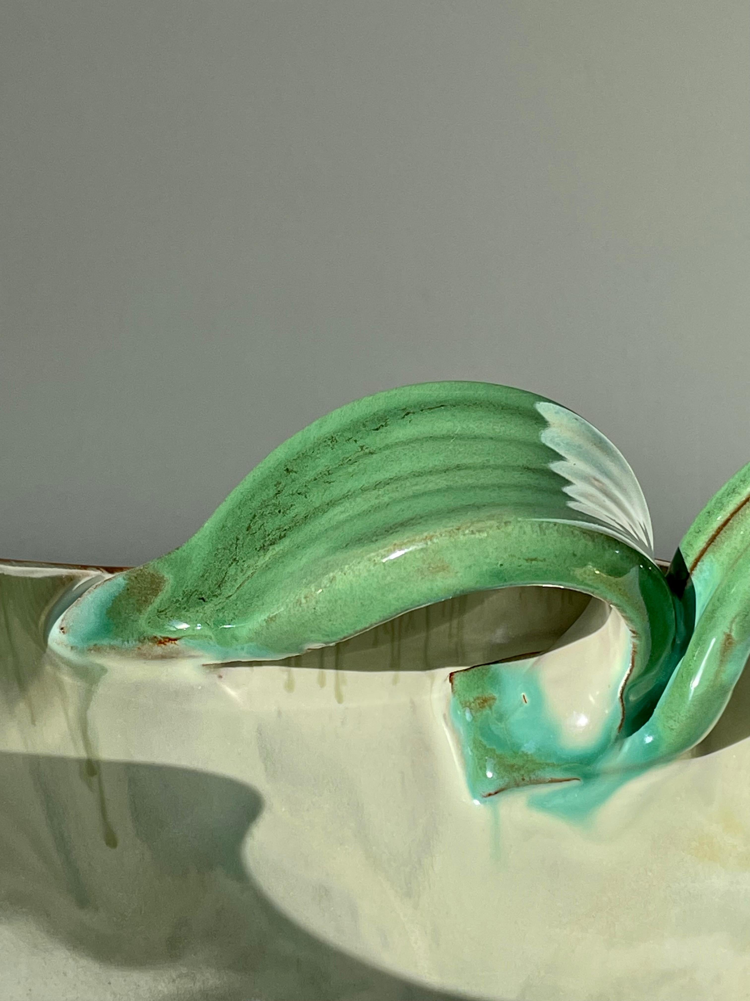 Swedish 1940s Organic Art Nouveau Light Green Leaf Bowl For Sale 5