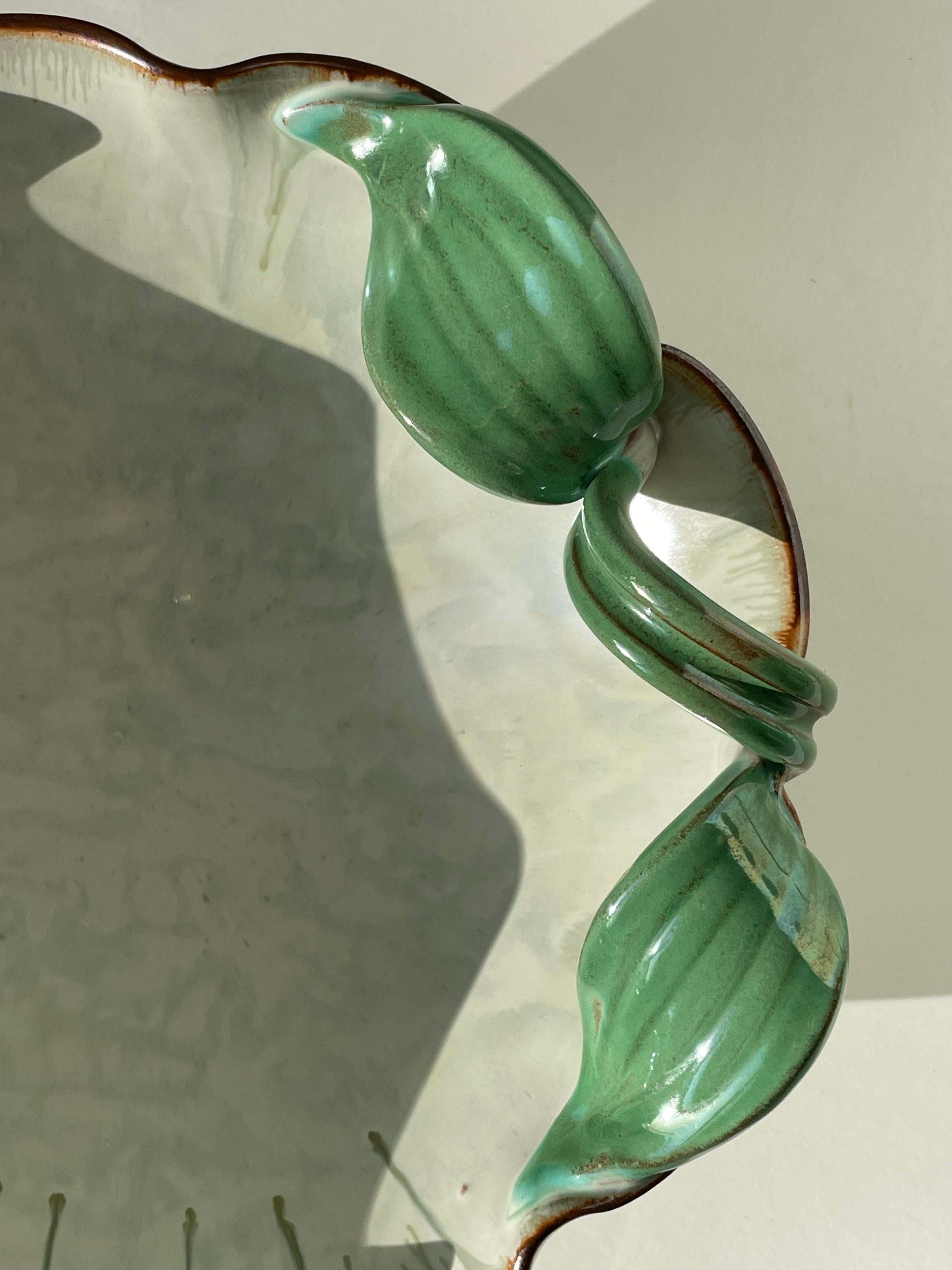 Swedish 1940s Organic Art Nouveau Light Green Leaf Bowl For Sale 9
