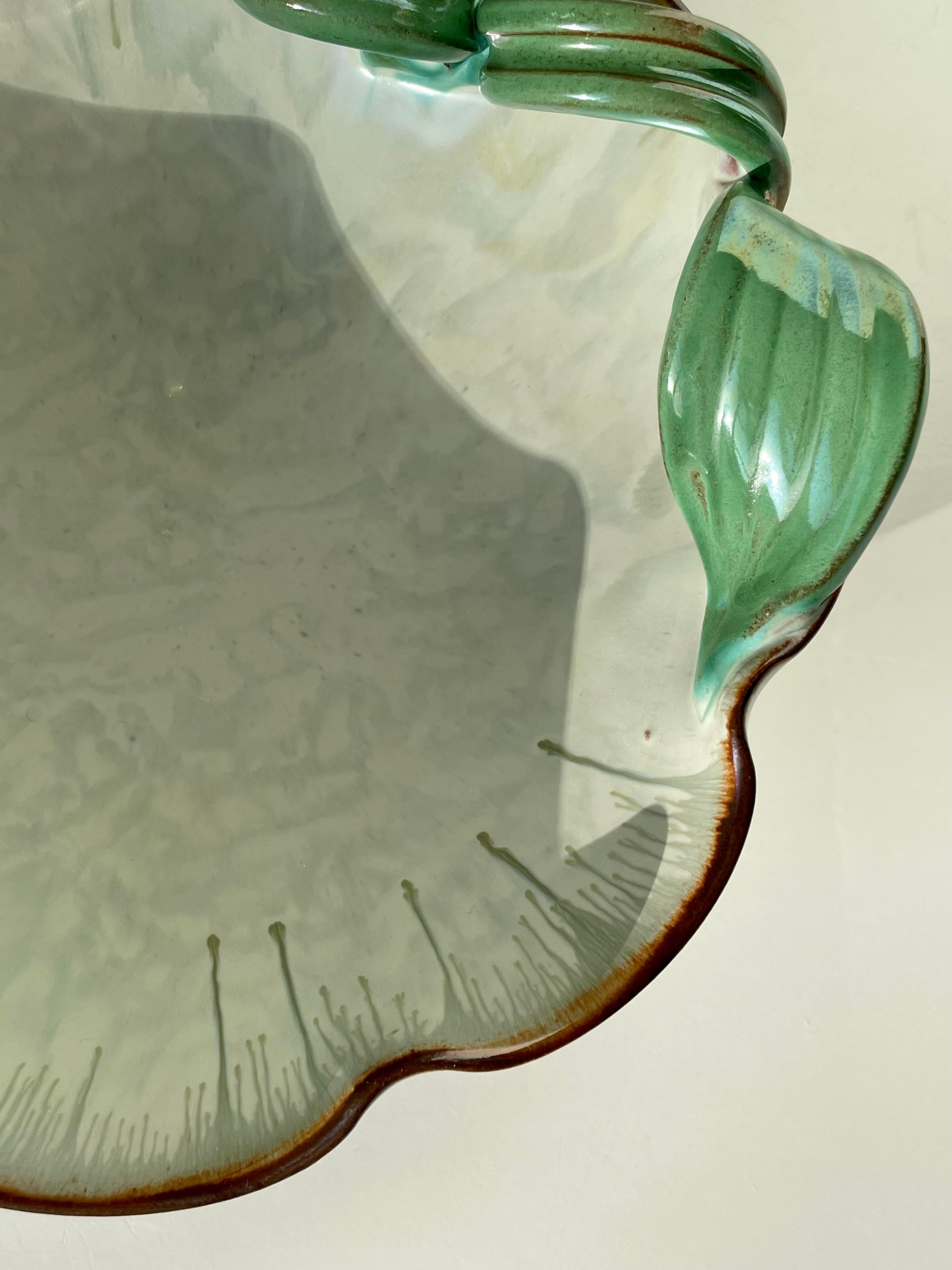 Swedish 1940s Organic Art Nouveau Light Green Leaf Bowl For Sale 10