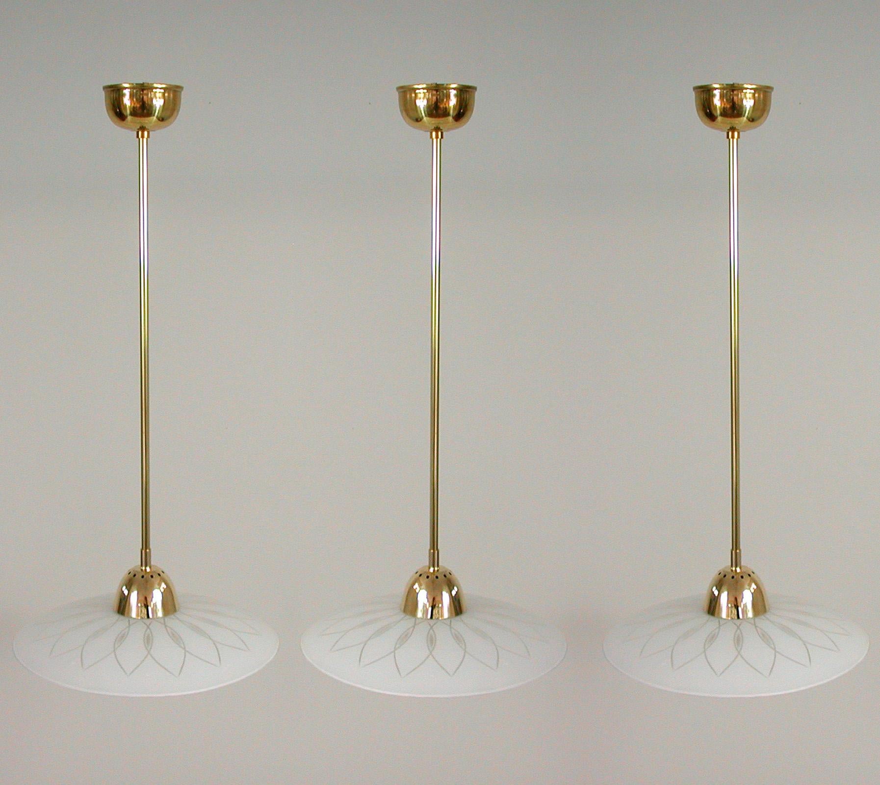 Swedish 1940s Satin Glass and Brass Botanical Pendant, 5 available For Sale 8