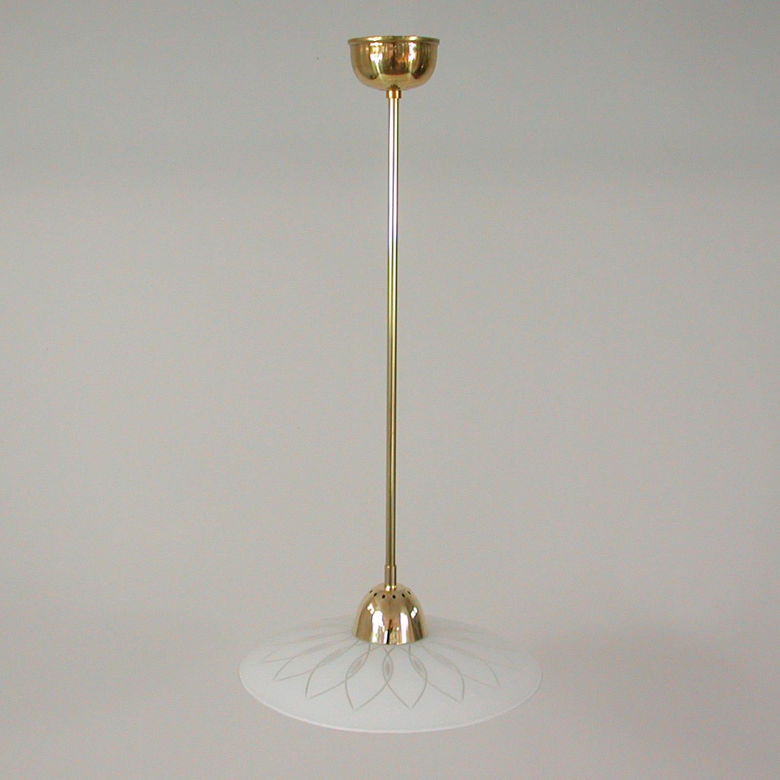 Swedish 1940s Satin Glass and Brass Botanical Pendant, 5 available In Good Condition For Sale In NUEMBRECHT, NRW