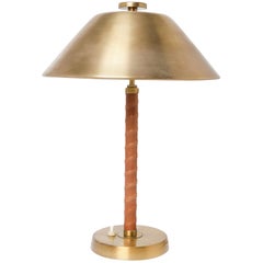 Swedish 1940s Table Lamp by Einar Bäckström in Brass and Leather