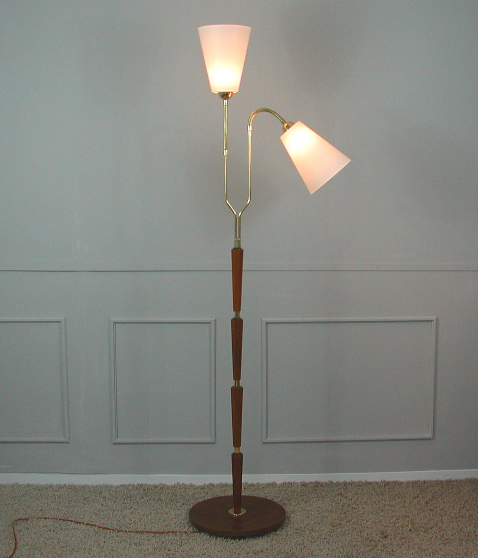 Swedish 1940s Teak & Brass Organic Modernist Floor Lamp For Sale 11