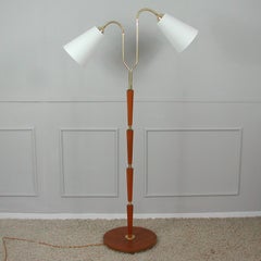 Swedish 1940s Teak & Brass Organic Modernist Floor Lamp