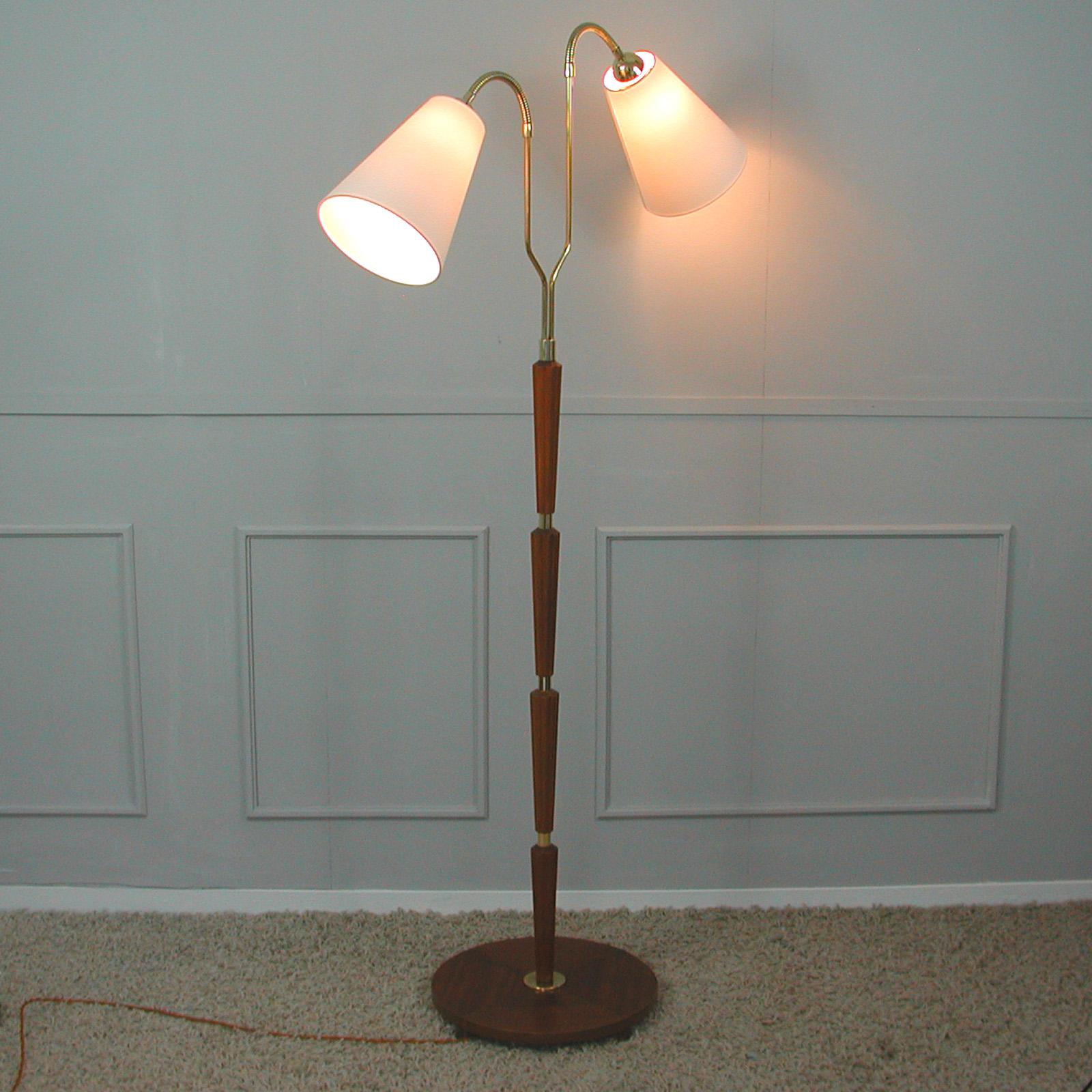 Swedish 1940s Teak & Brass Organic Modernist Floor Lamp For Sale 1