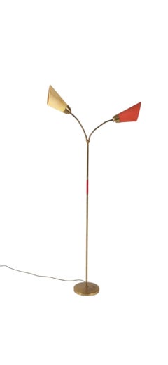 Swedish 1950s Brass Gooseneck Lamp with Dual Shades