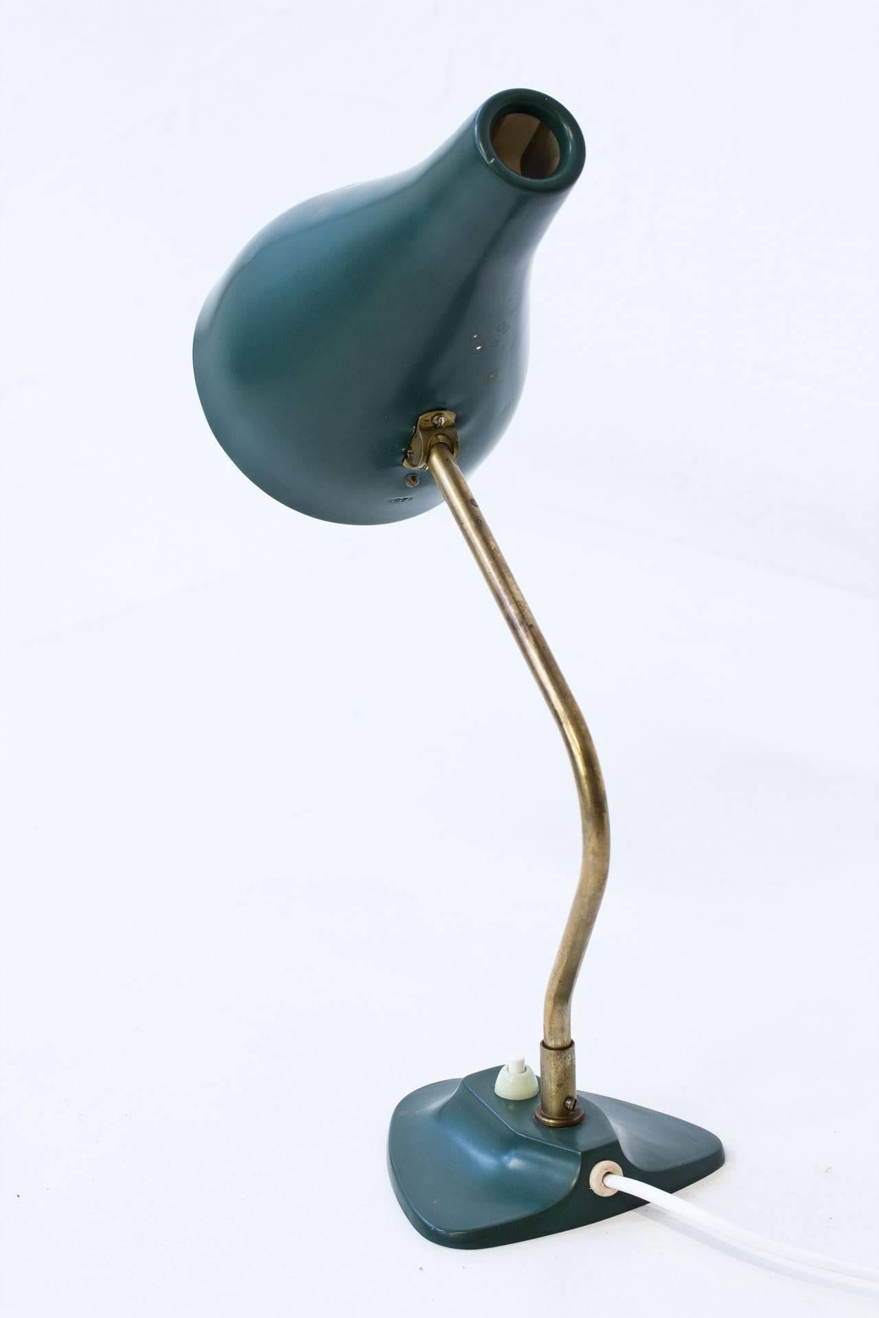 Swedish 1950s Green Metal and Brass Table Lamp by ASEA 1