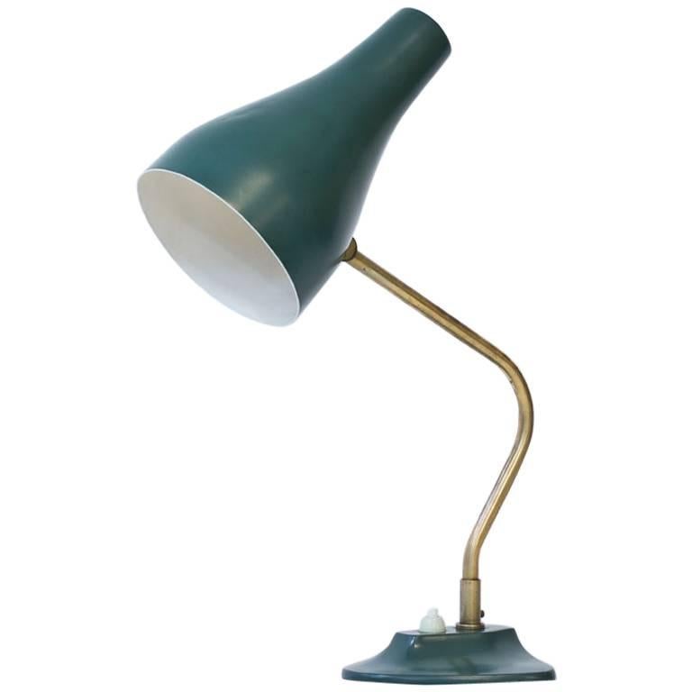 Swedish 1950s Green Metal and Brass Table Lamp by ASEA