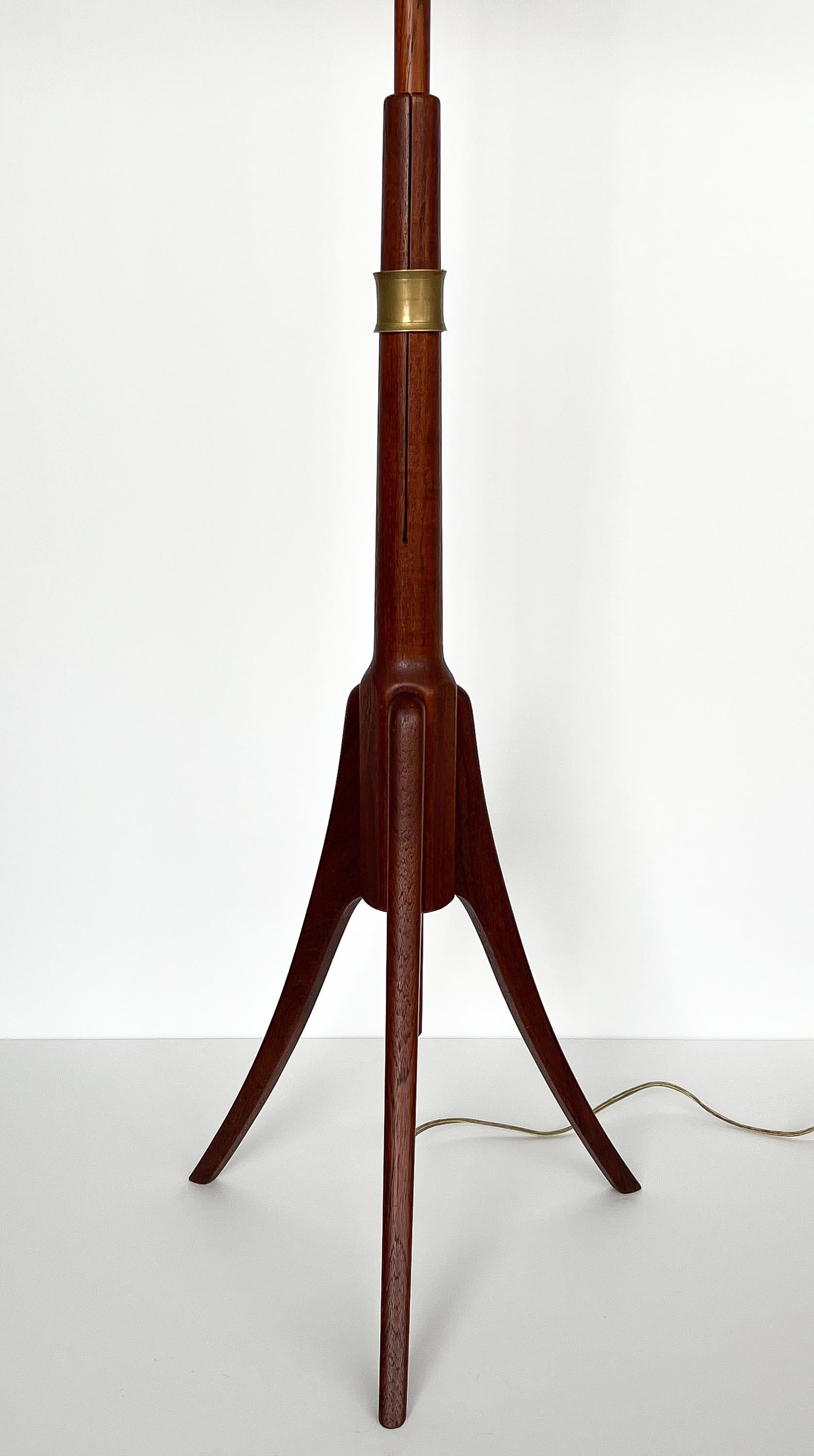 Swedish 1950s Teak and Brass Adjustable Tripod Floor Lamp 5