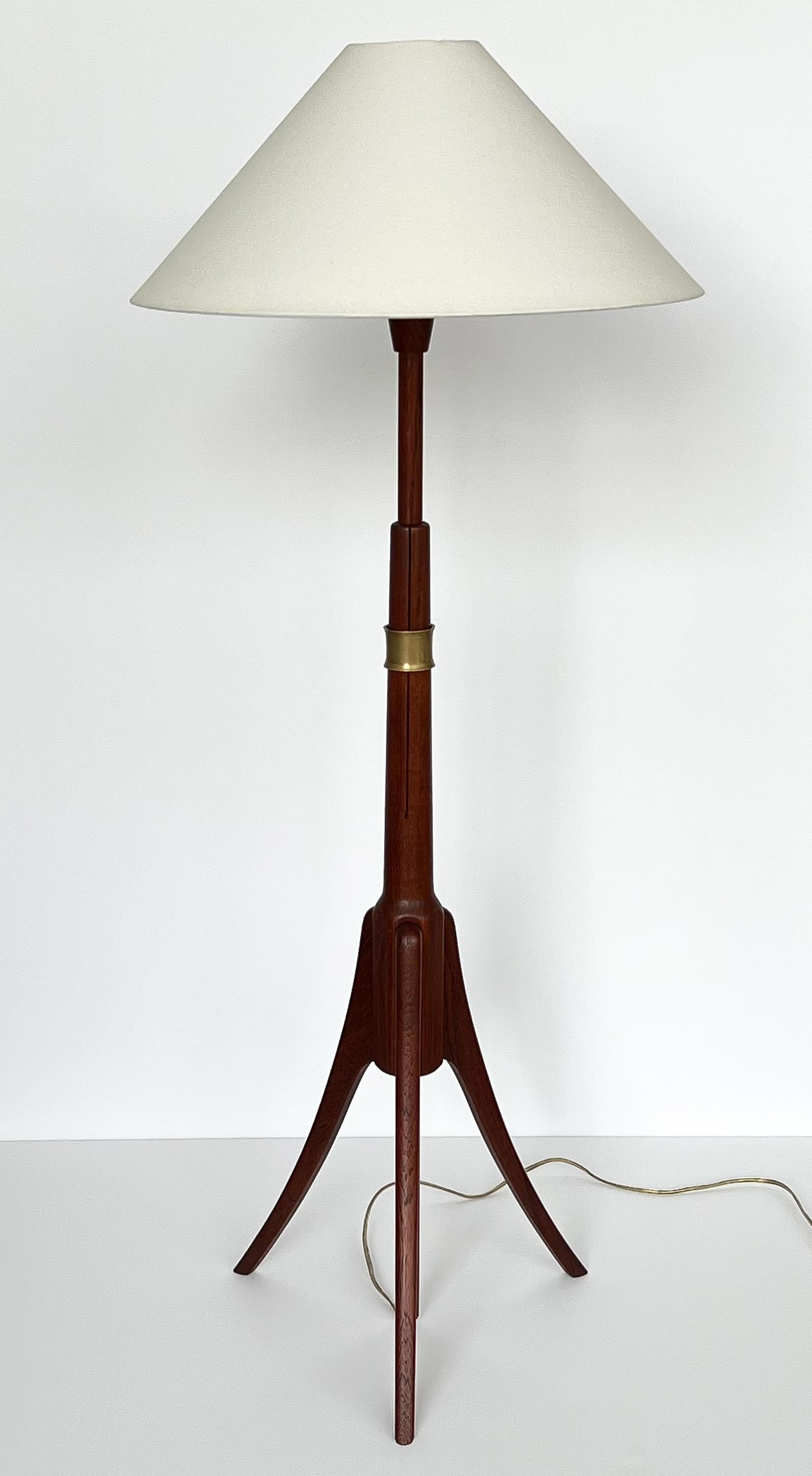 Scandinavian Modern Swedish 1950s Teak and Brass Adjustable Tripod Floor Lamp