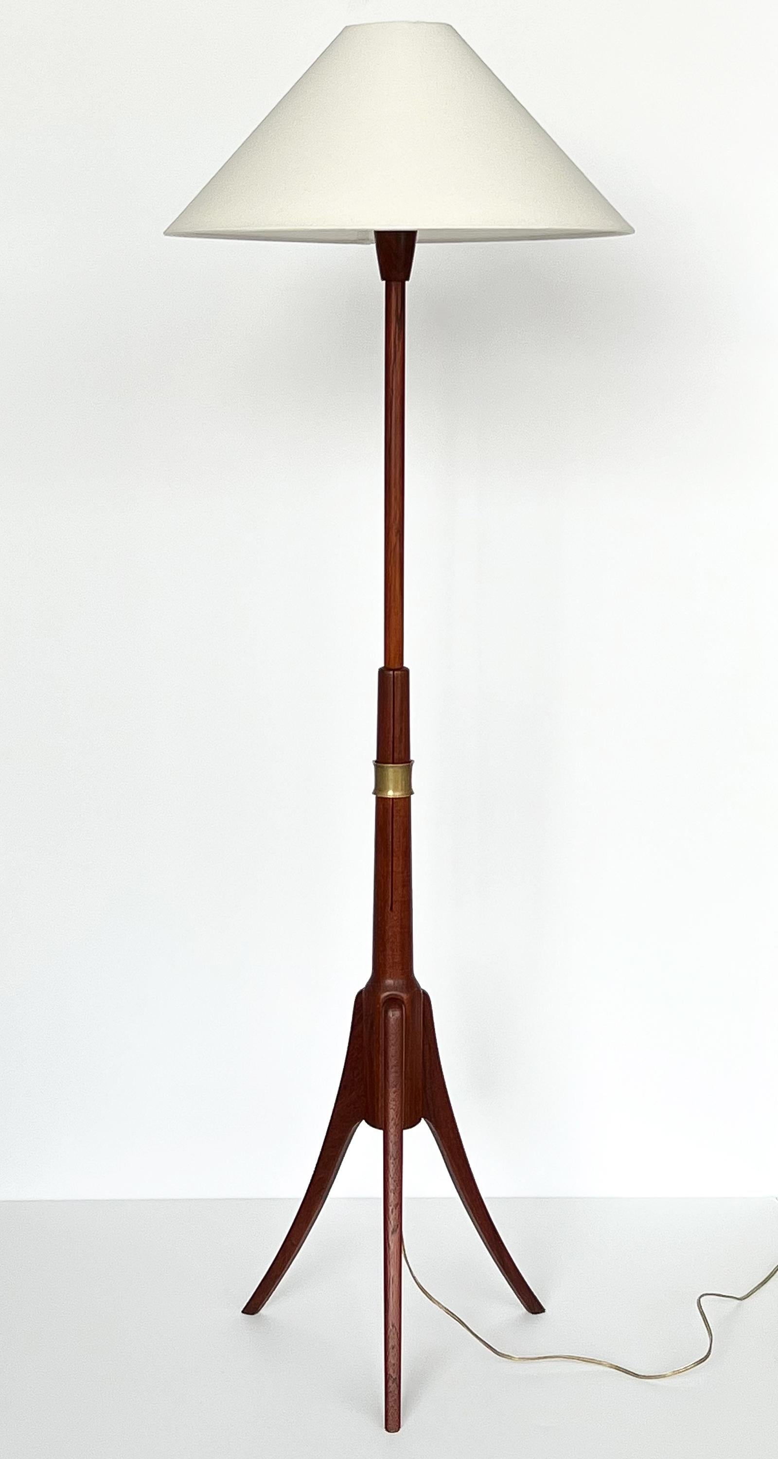 Mid-20th Century Swedish 1950s Teak and Brass Adjustable Tripod Floor Lamp