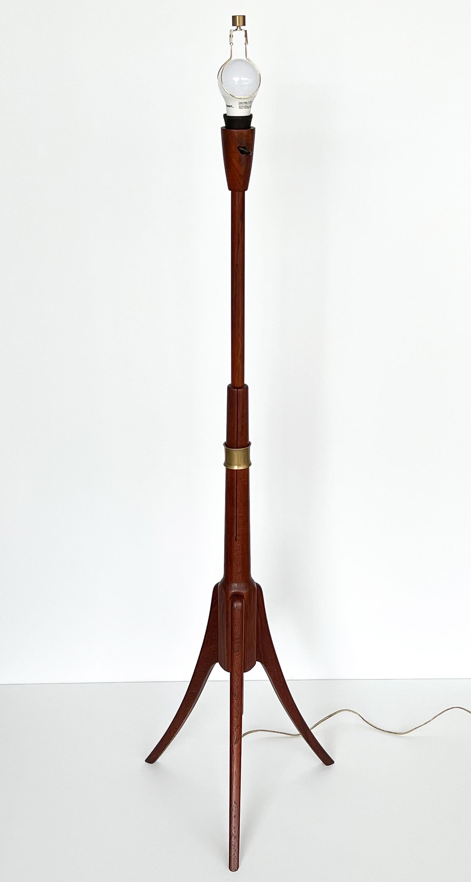 Swedish 1950s Teak and Brass Adjustable Tripod Floor Lamp 1