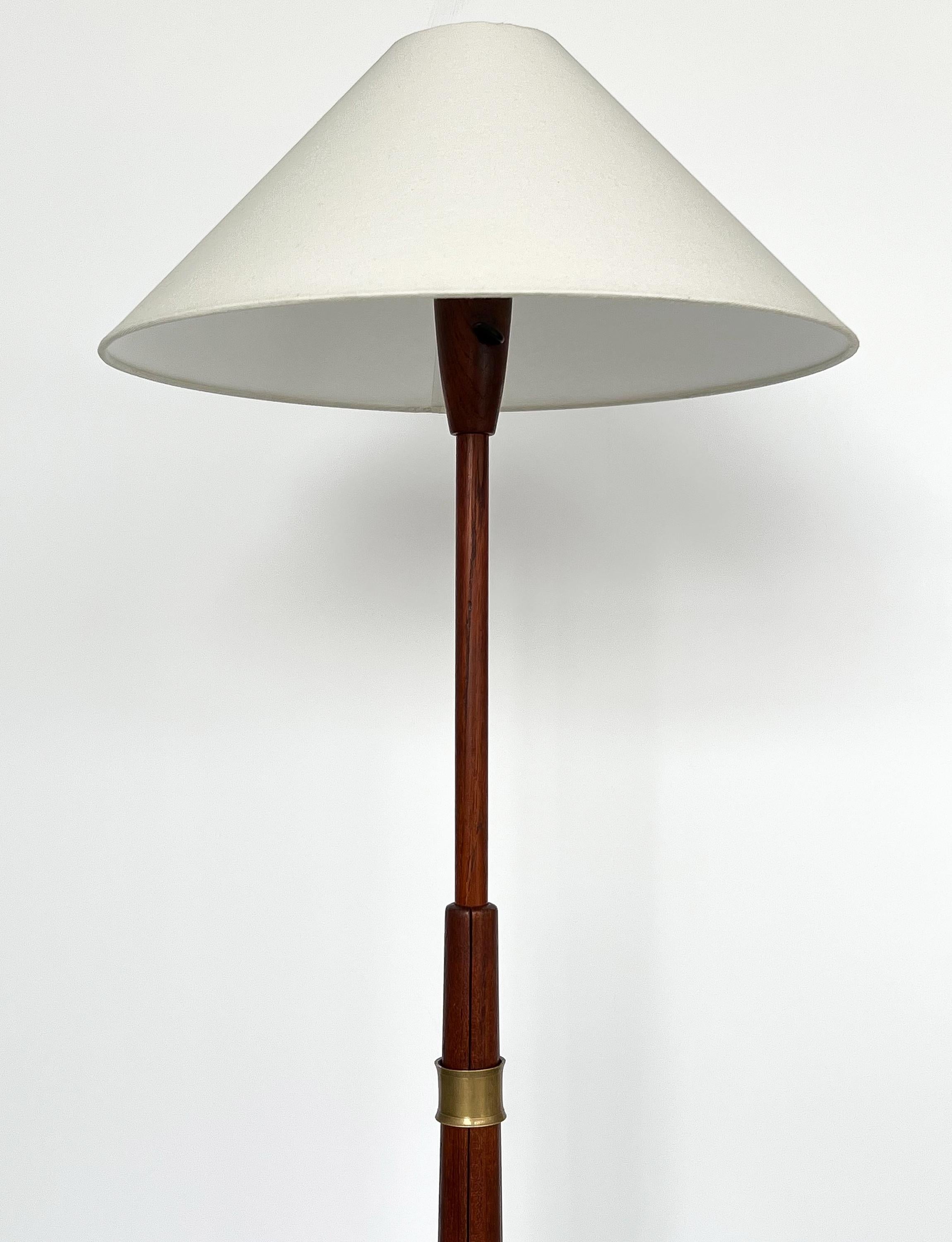Swedish 1950s Teak and Brass Adjustable Tripod Floor Lamp 2