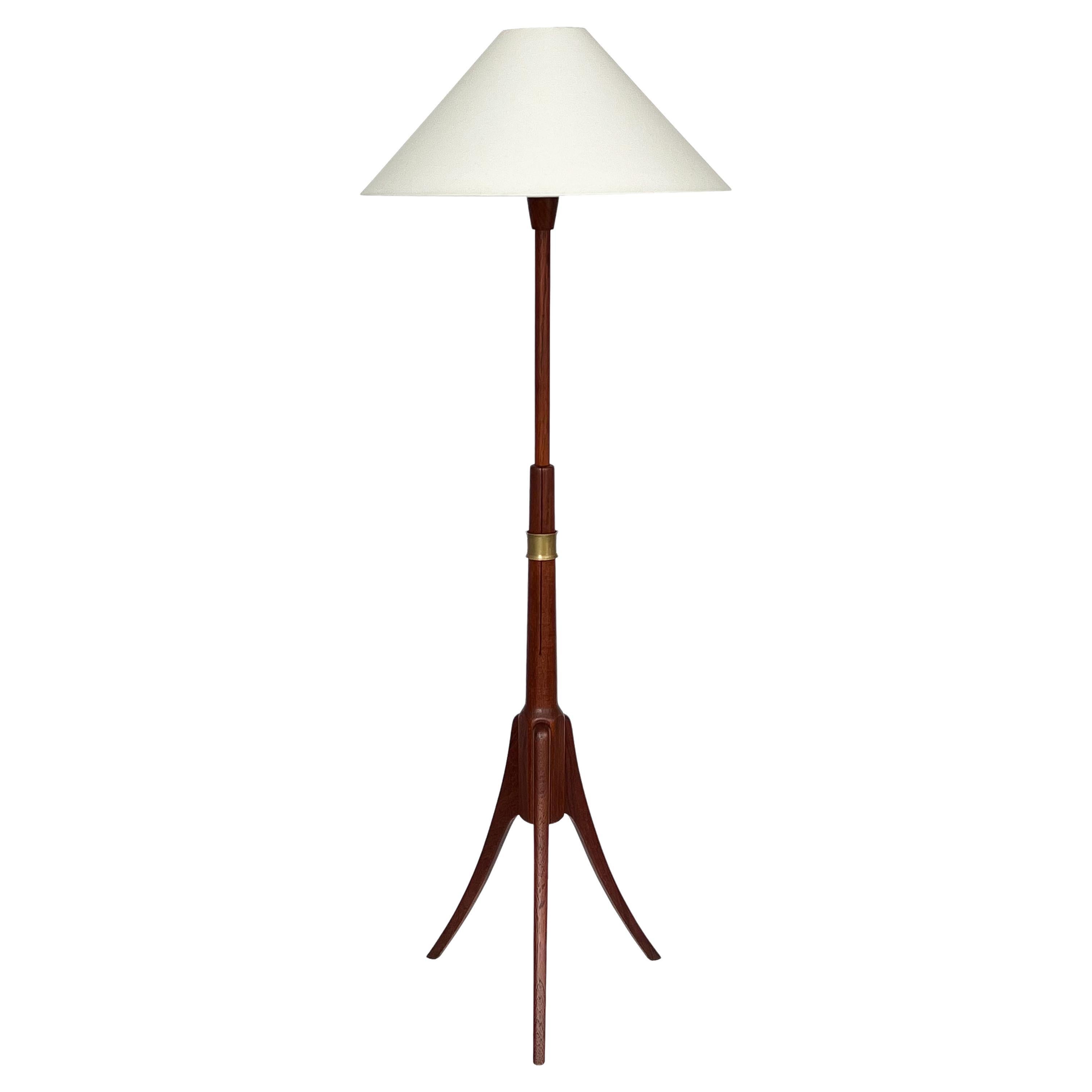 Vintage 43" wooden floor lamp tripod maritime searchlight ~ aluminium & woo 