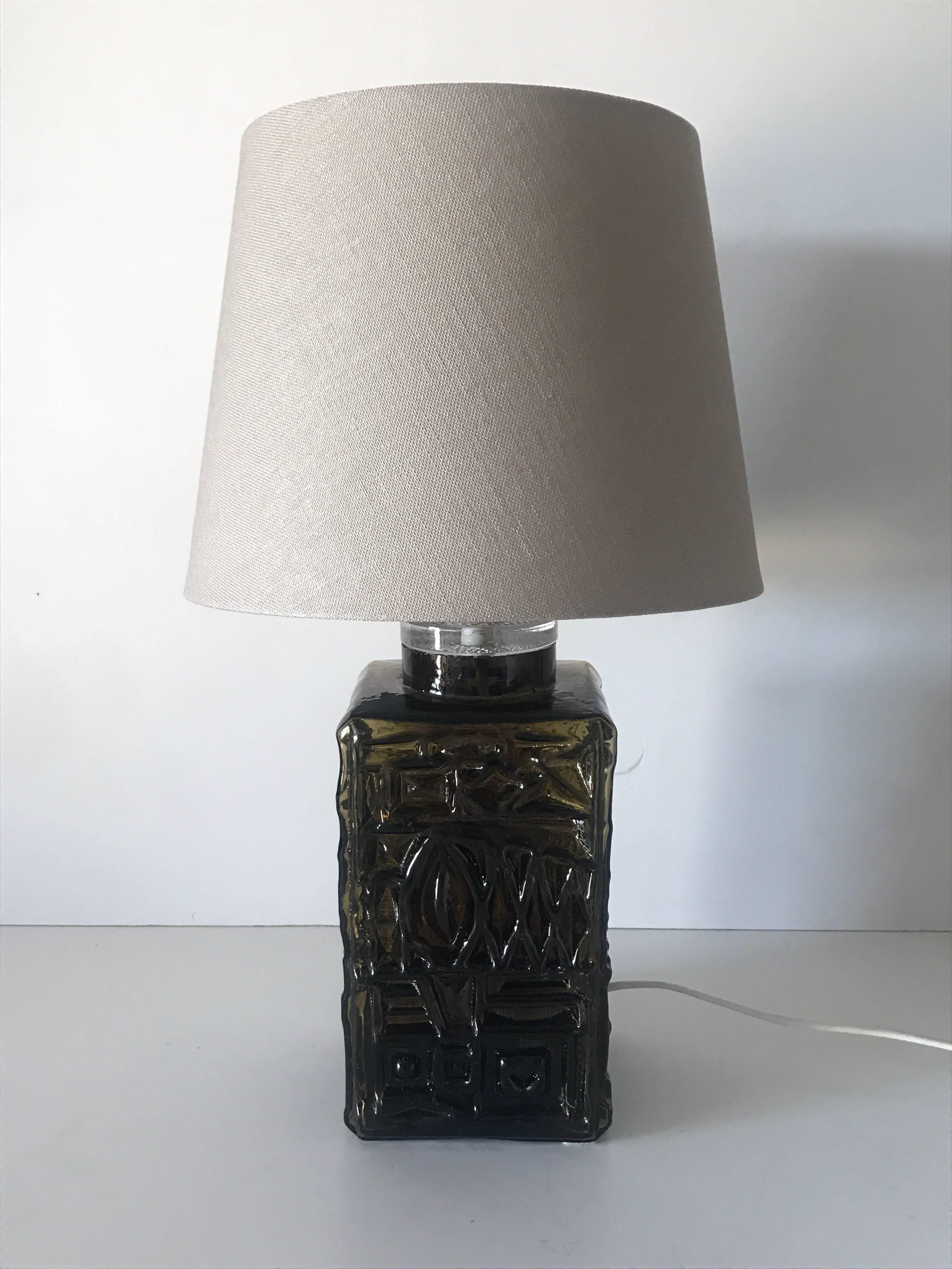 Mid-20th Century Swedish, 1960 Pukeberg Squareshaped Art Glass Table Lamp For Sale