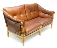 Swedish 1960s "Ilona" Sofa Loveseat In Tan Leather by Arne Norell