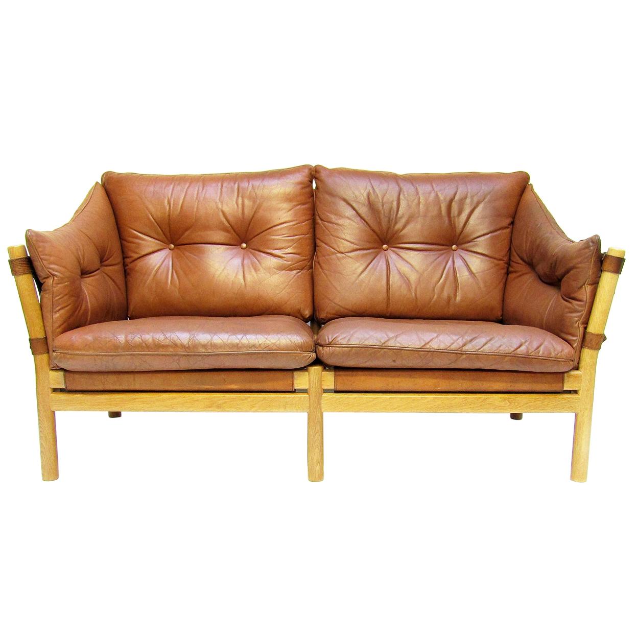 Swedish 1960s "Ilona" Sofa Loveseat In Tan Leather by Arne Norell
