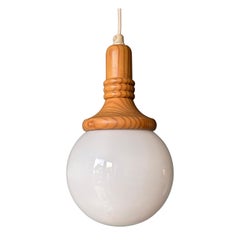 Swedish 1960s Lacquered Pine, Globe Glass Pendant