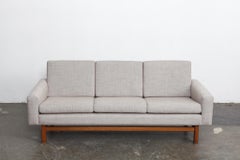 Swedish 1960s Newly Reupholstered 3-Seat Sofa with Solid Oak Floating Base