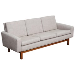Vintage Swedish 1960s Newly Reupholstered 3-Seat Sofa with Solid Oak Floating Base