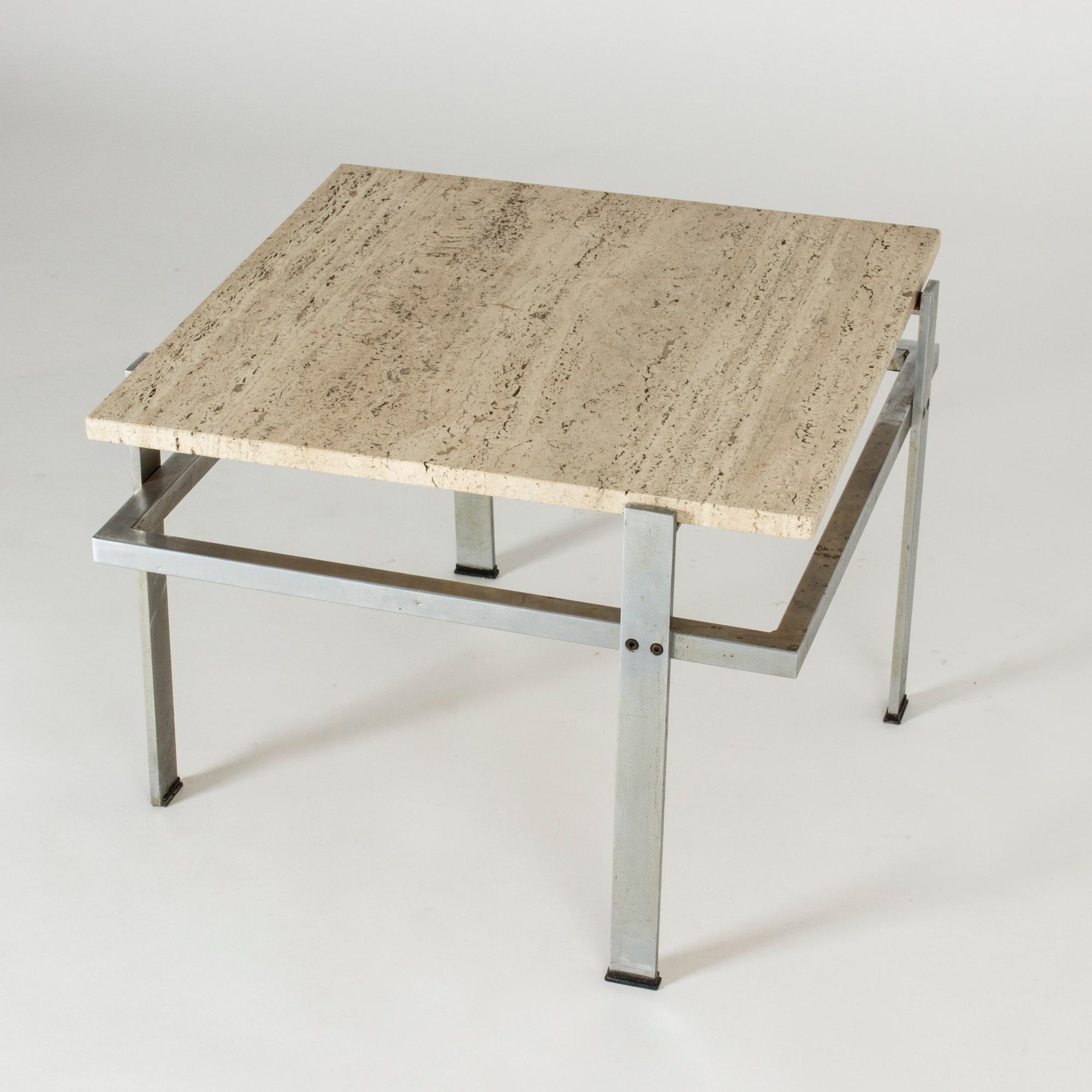 Swedish 1960s Steel and Travertine Coffee Table In Good Condition In Stockholm, SE