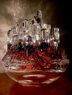 Schwedischer Kerzenhalter aus Glas aus den 1970er Jahren in klar und burgunderrot von Göran Wärff für Kosta