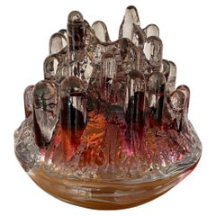Schwedischer Kerzenhalter aus Glas aus den 1970er Jahren in klar und burgunderrot von Göran Wärff für Kosta