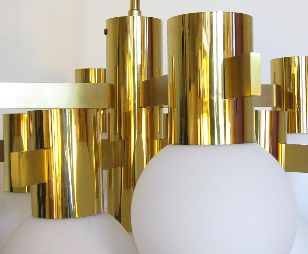 Mid-20th Century Swedish 1970s Glass Orb and Brass Chandelier by Hans Agne Jakobsson