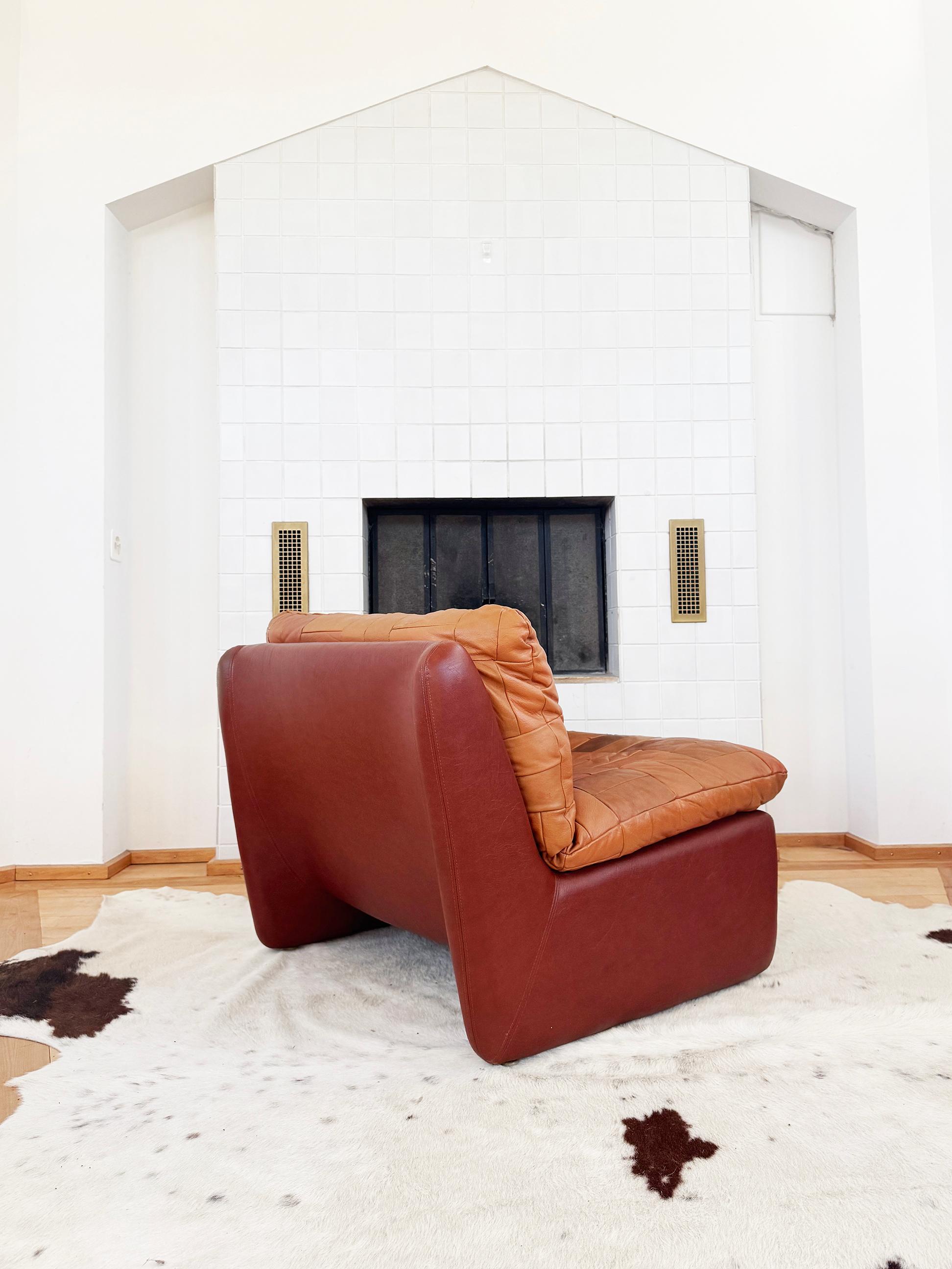 Pelle Swedish 1970s Leather Patchwork Lounge Chair by Overman, Similar to DeSede DS11 in vendita