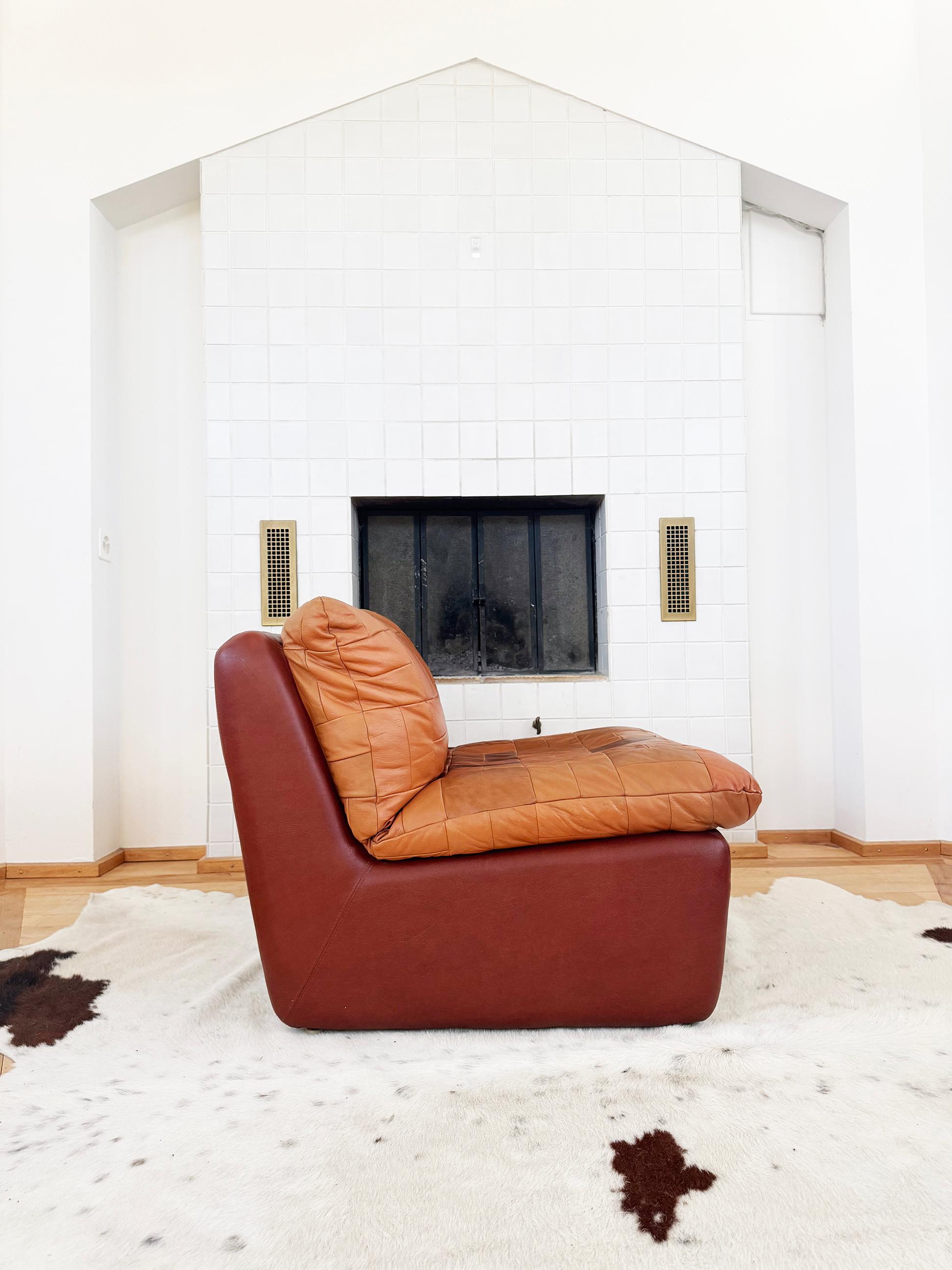 Swedish 1970s Leather Patchwork Lounge Chair by Overman, Similar to DeSede DS11 in vendita 1