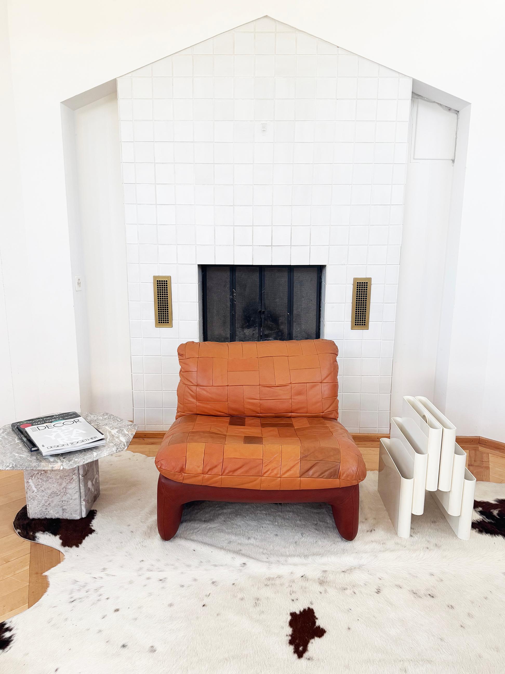 Swedish 1970s Leather Patchwork Lounge Chair by Overman, Similar to DeSede DS11 in vendita 2