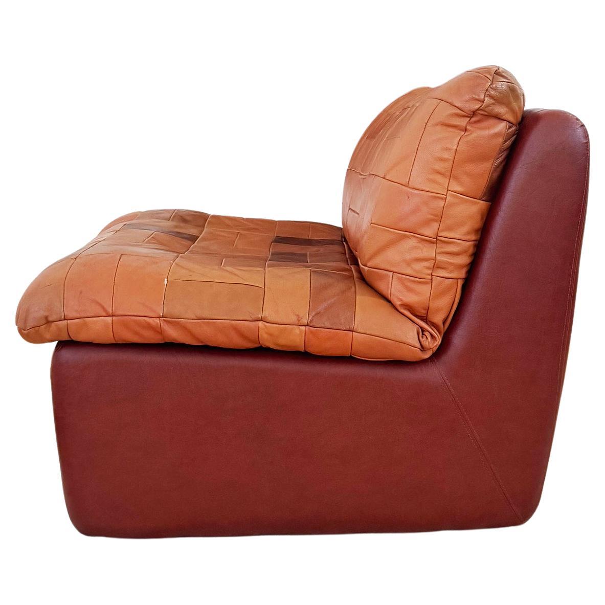 Swedish 1970s Leather Patchwork Lounge Chair by Overman, Similar to DeSede DS11