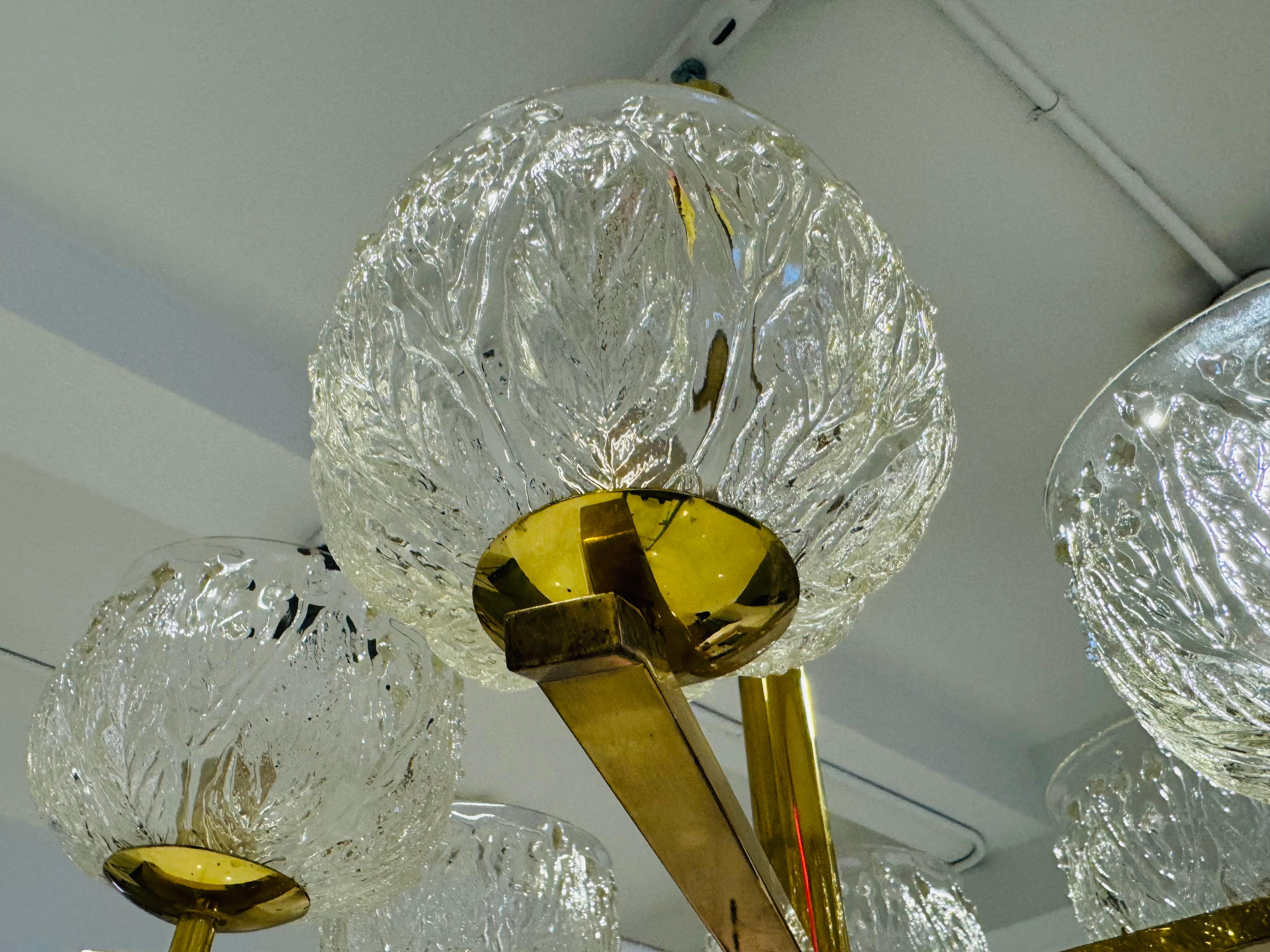 Swedish 1970s Mid Century Floral Glass Chandelier Pendant For Sale 4
