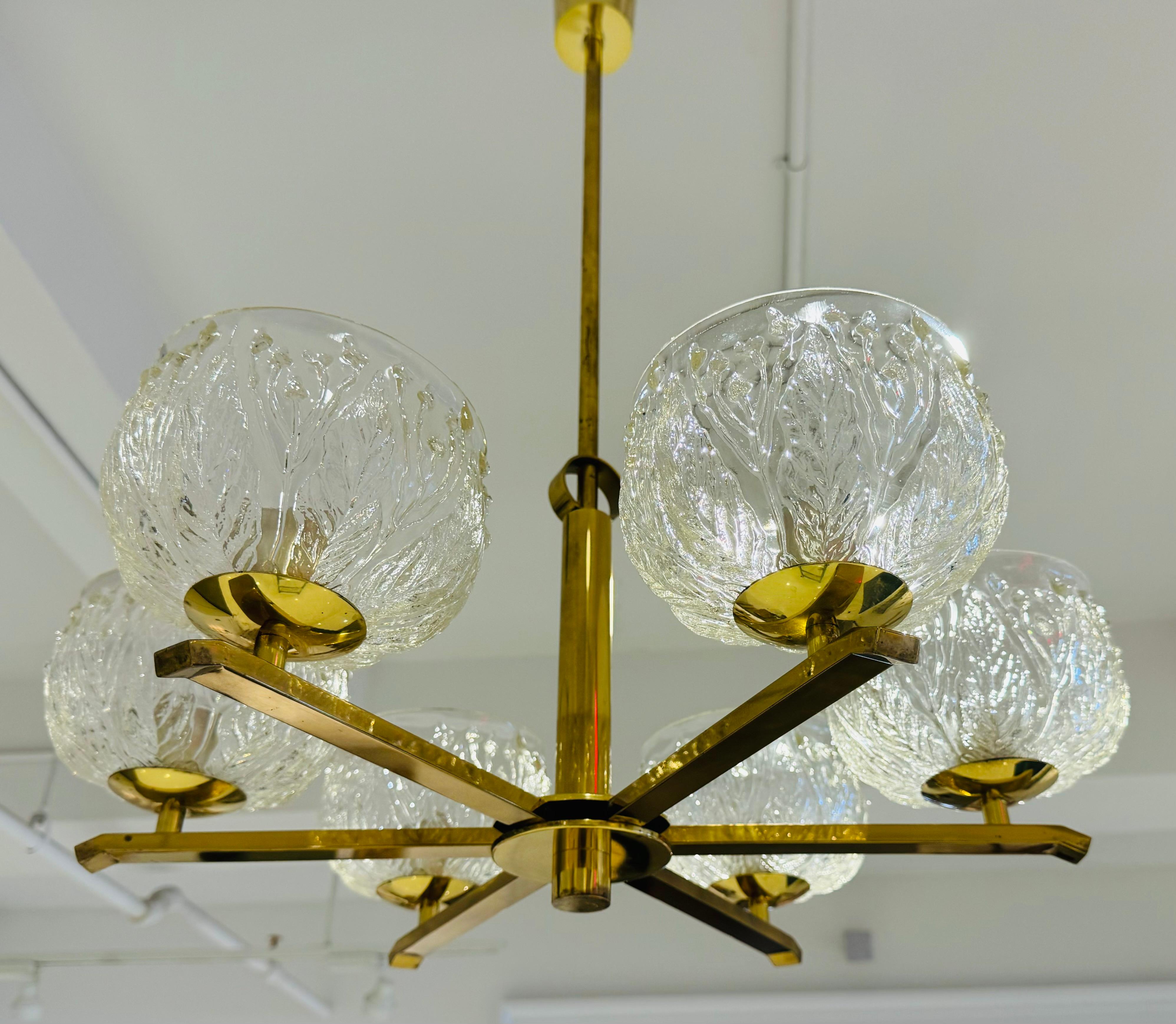 Swedish 1970s Mid Century Floral Glass Chandelier Pendant For Sale 5