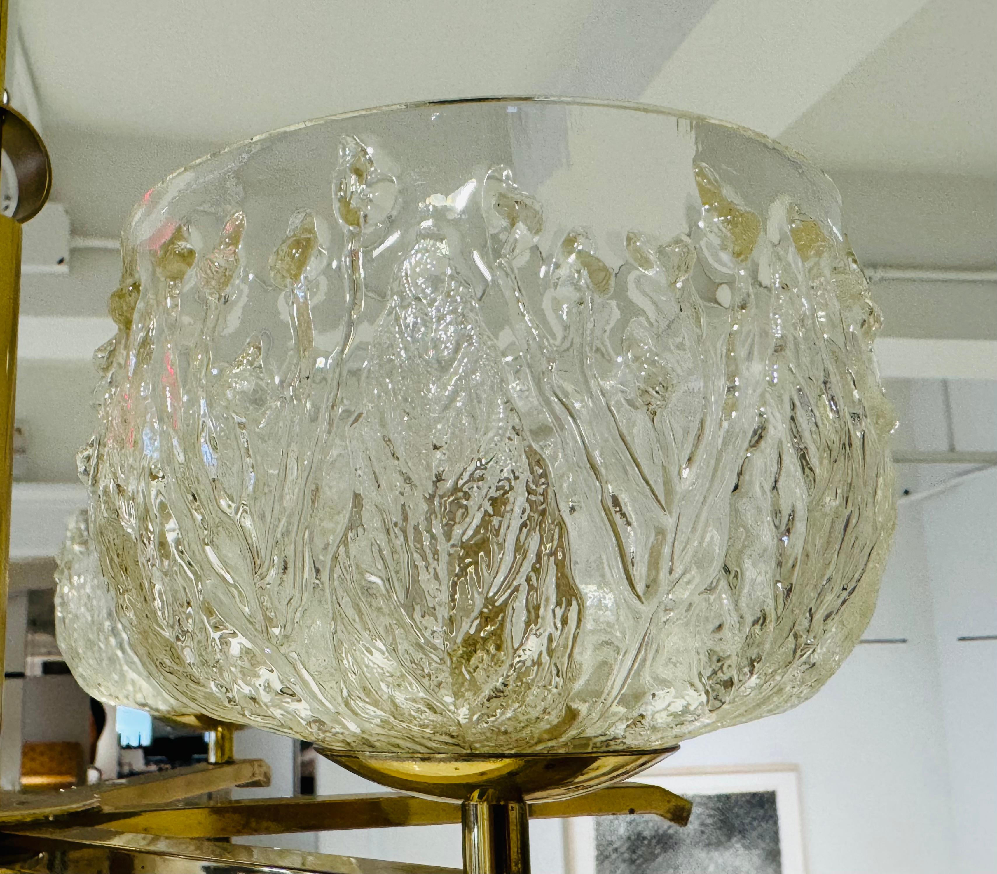 Swedish 1970s Mid Century Floral Glass Chandelier Pendant For Sale 1