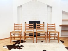 Swedish 1970s Pine Ladder back Chairs with Rope woven seats -- Pair