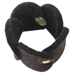 Swedish 1990s Silver Signed Pia Wallen Black Wool Felt Discs Link Bracelet
