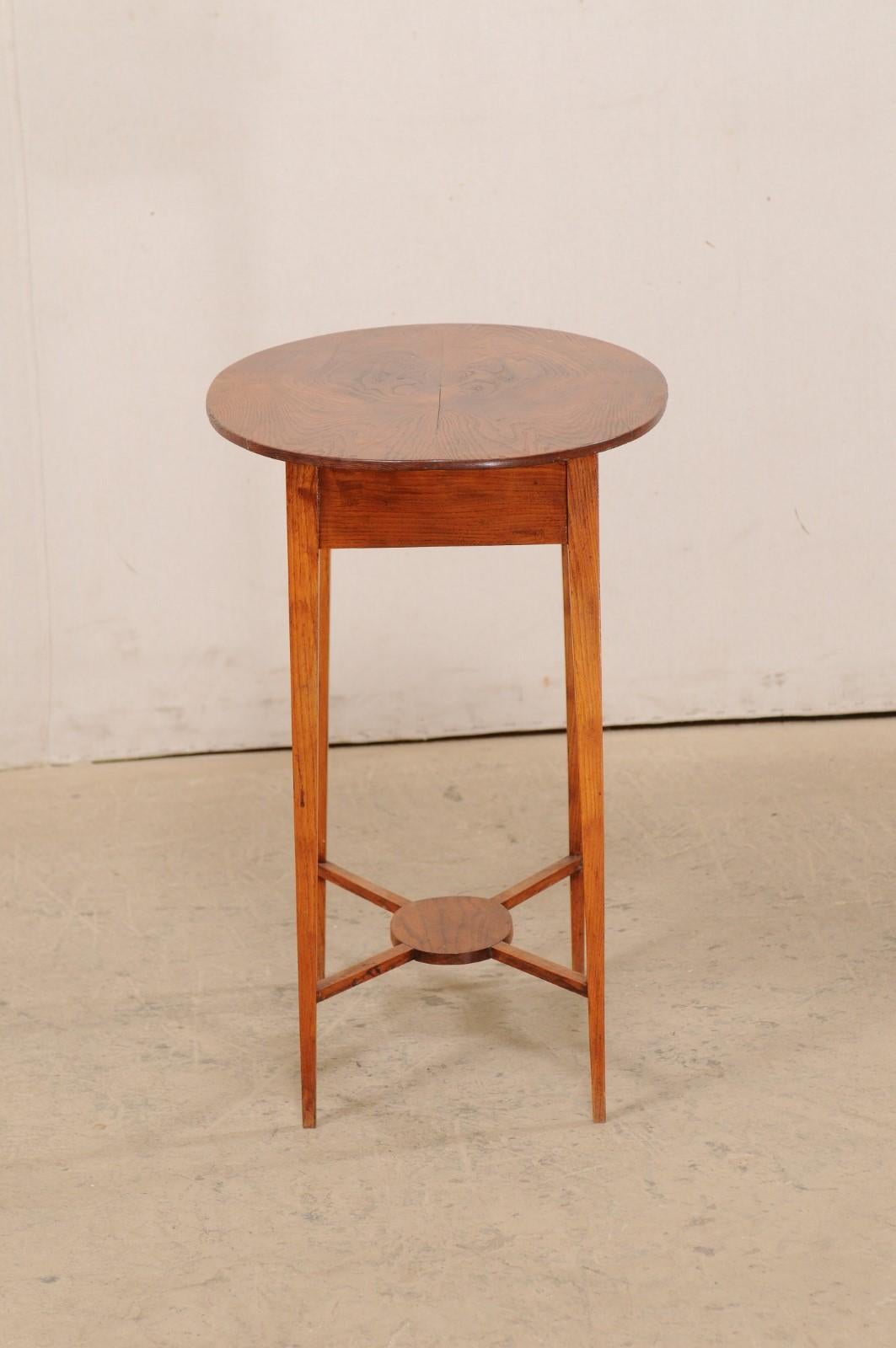 Swedish Elm Wood Table with Oval-Shaped Wide Top and Single Drawer 3