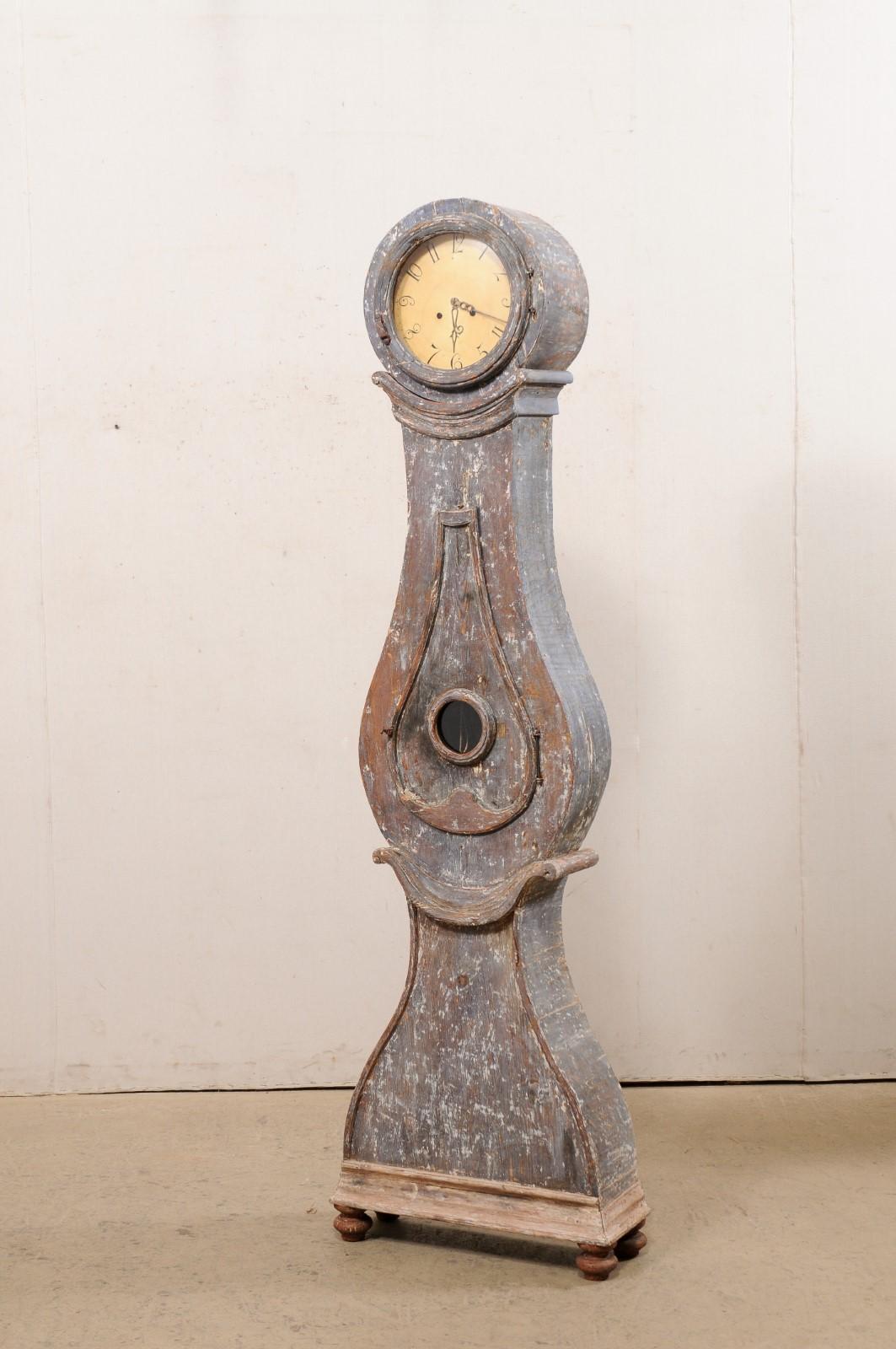 19th Century Swedish 19th C. Fryksdahl Floor Clock with Its Original Metal Face & Movements For Sale