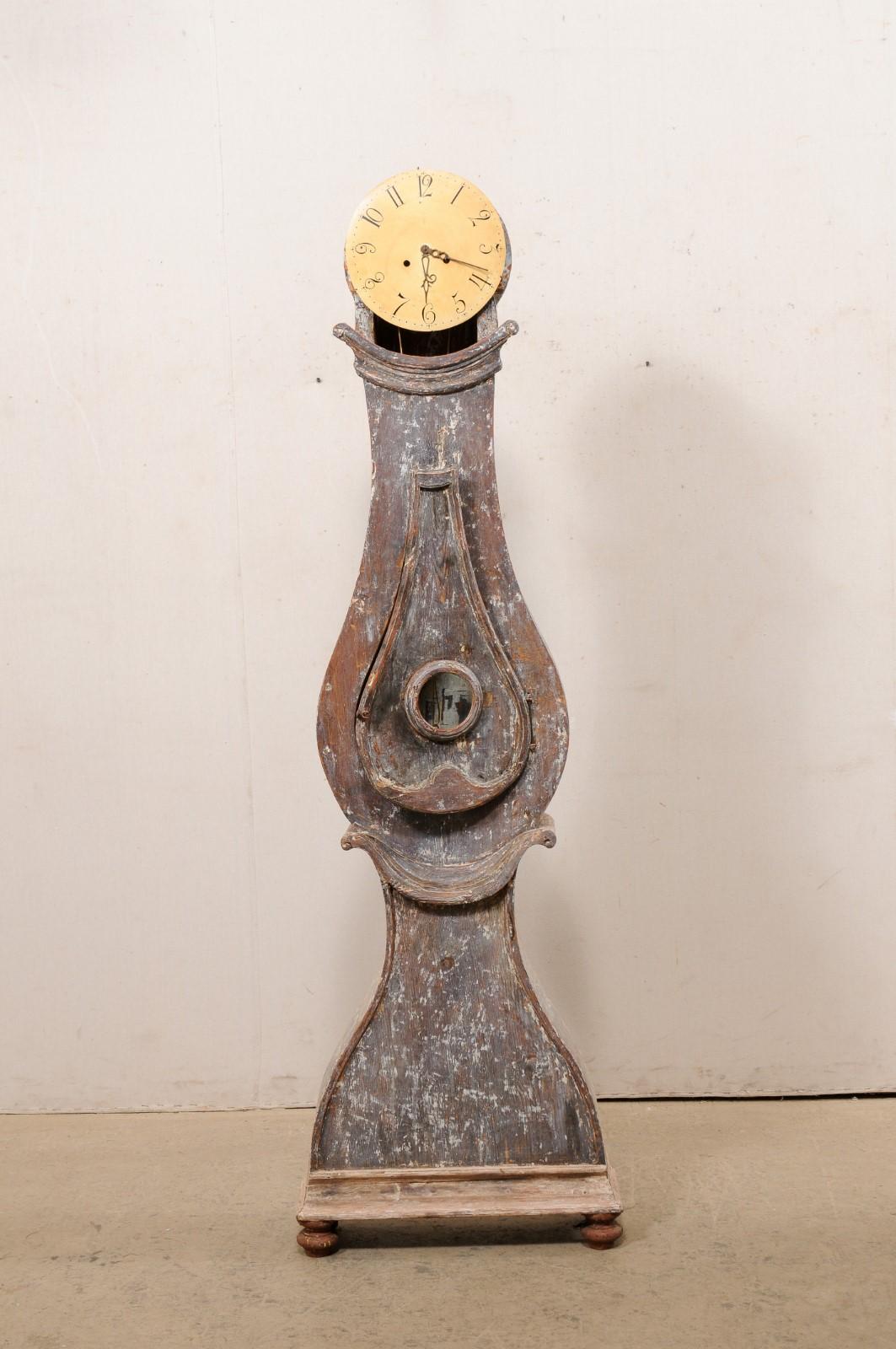 Swedish 19th C. Fryksdahl Floor Clock with Its Original Metal Face & Movements For Sale 1