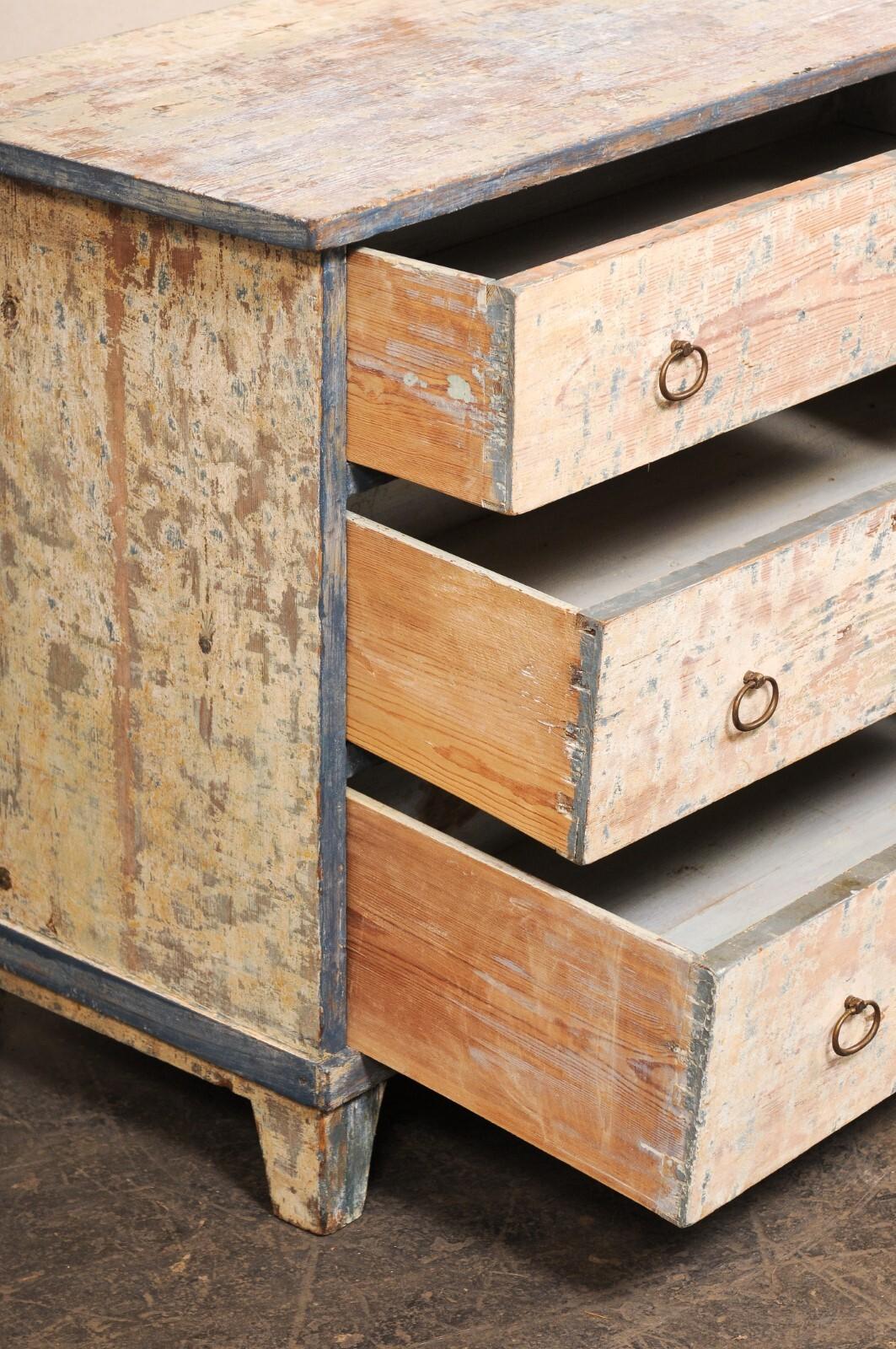 Swedish 19th C. Gustavian Style Wood Chest w/Scraped Finish For Sale 1