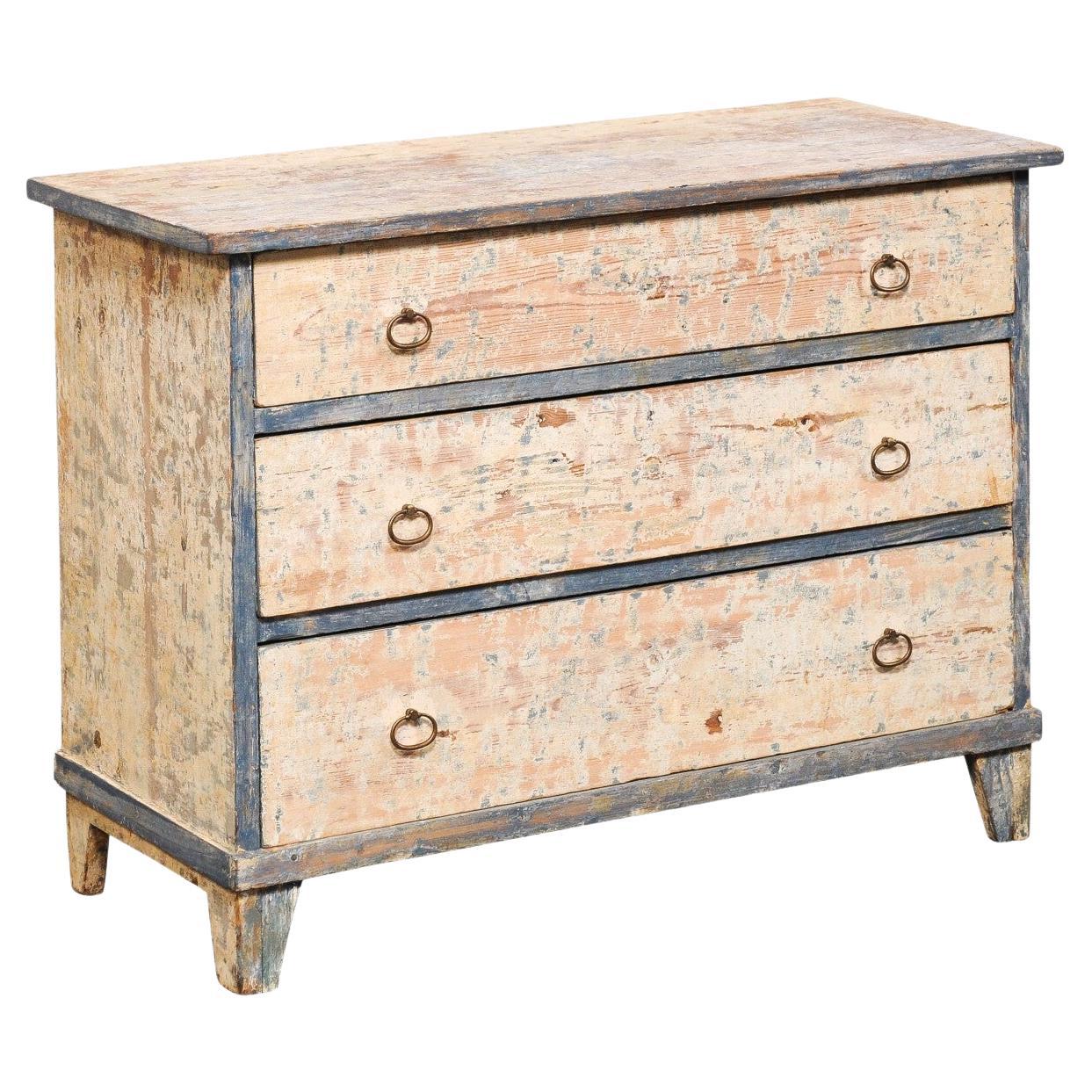 Cassapanca in legno svedese del XIX secolo in stile gustaviano con finitura scrostata