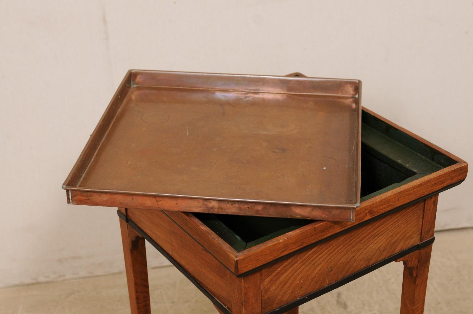 Wood Swedish 19th C. Side Table w/ Removable Square-Shaped Copper Top For Sale