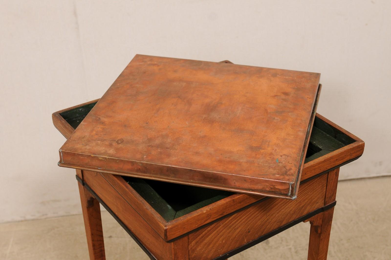 Swedish 19th C. Side Table w/ Removable Square-Shaped Copper Top For Sale 1