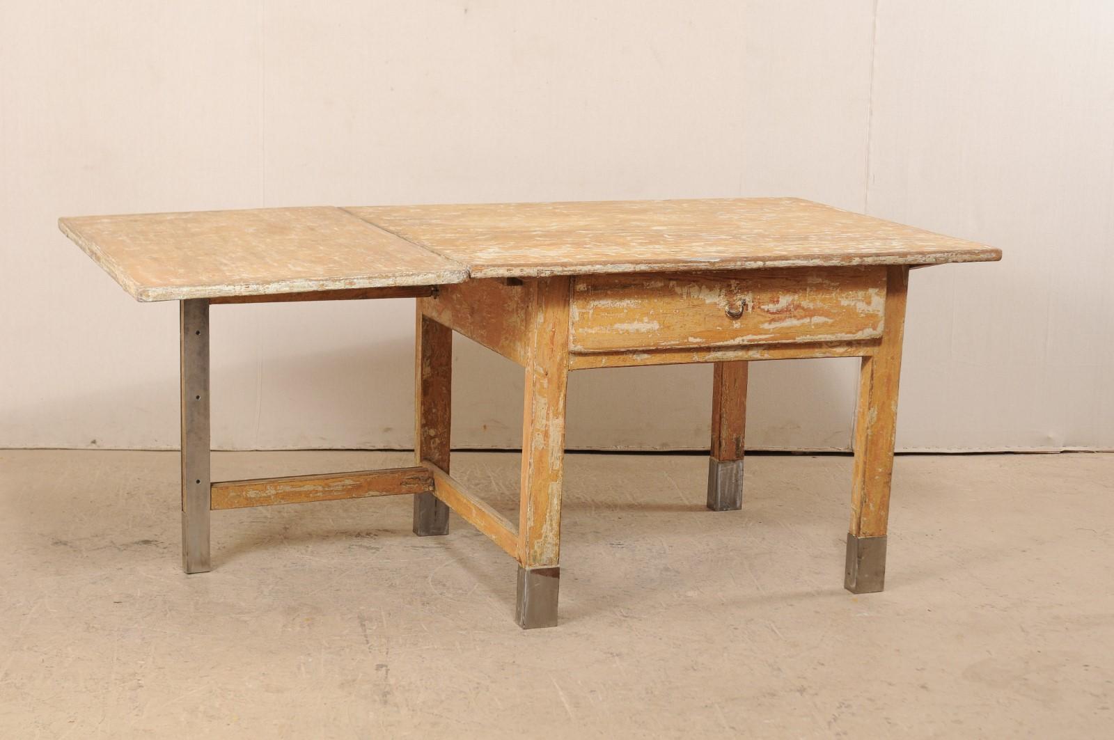 19th Century Swedish 19th C. Drop-Leaf & Gate-Leg Table w/New Modern Feet- Great for Kitchen! For Sale