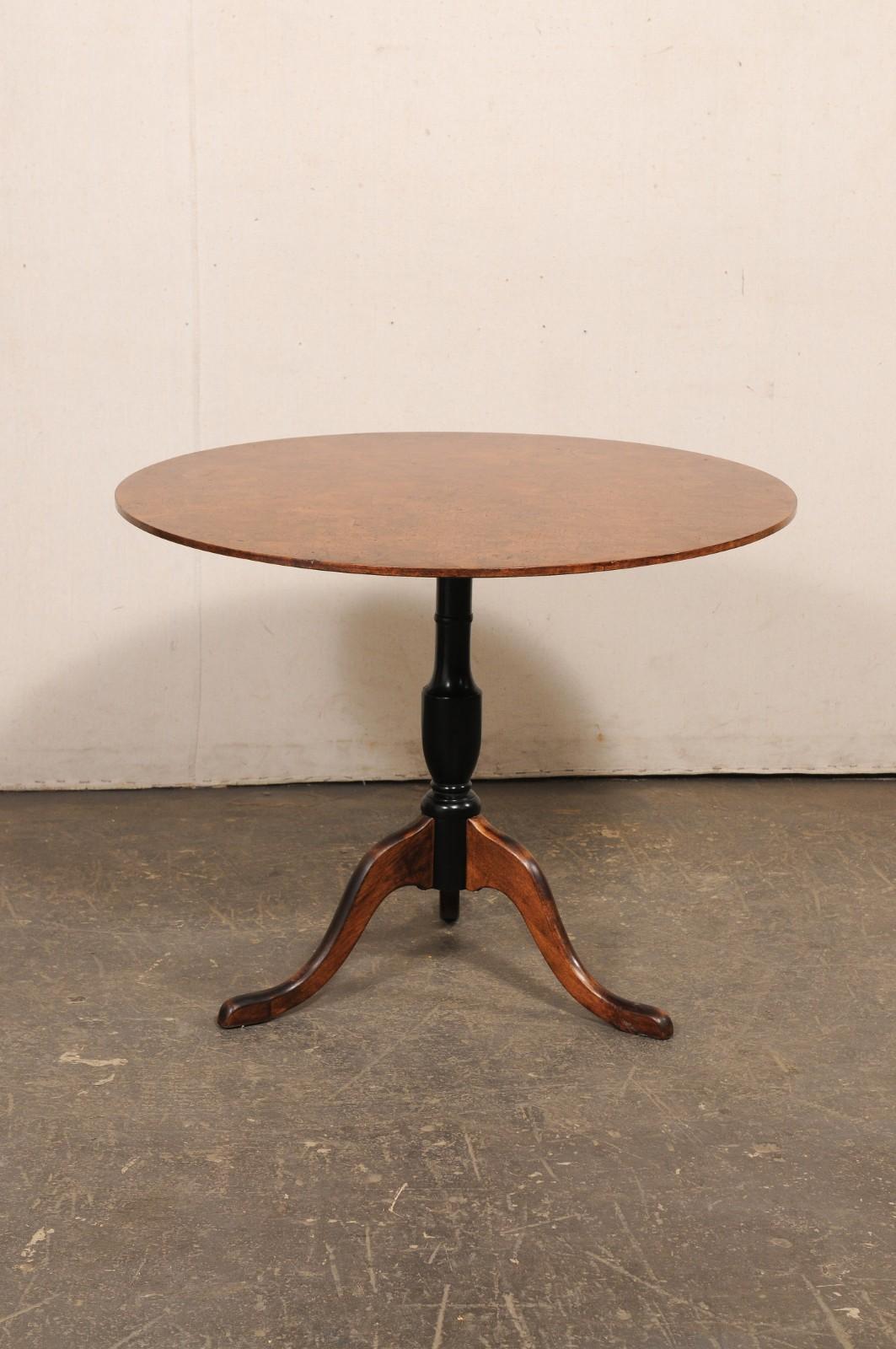 Swedish 19th C. Tilt-Top Center Table w/Burled Alder Veneer Top, 3 ft Diameter For Sale 5
