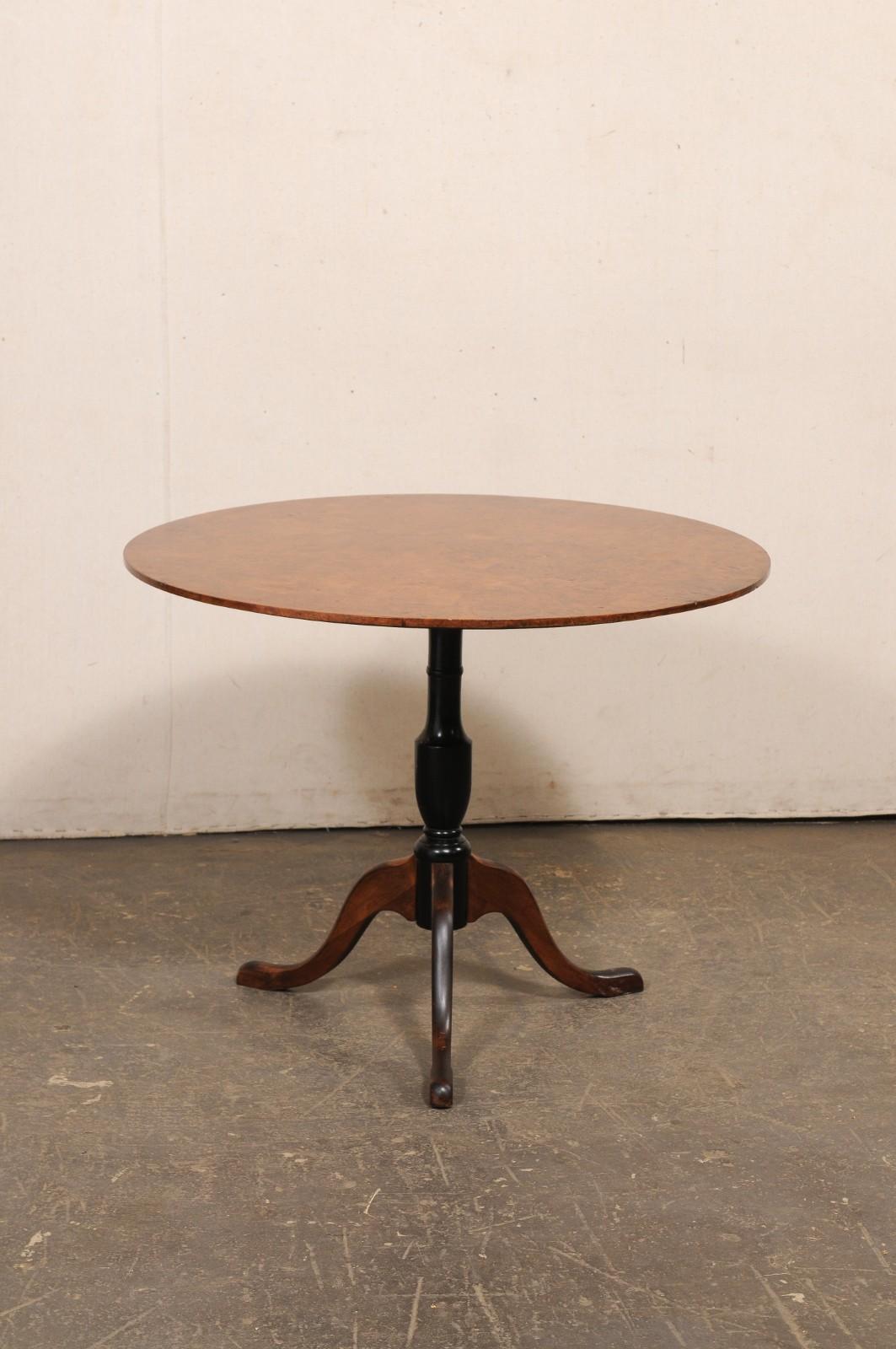 Swedish 19th C. Tilt-Top Center Table w/Burled Alder Veneer Top, 3 ft Diameter For Sale 6